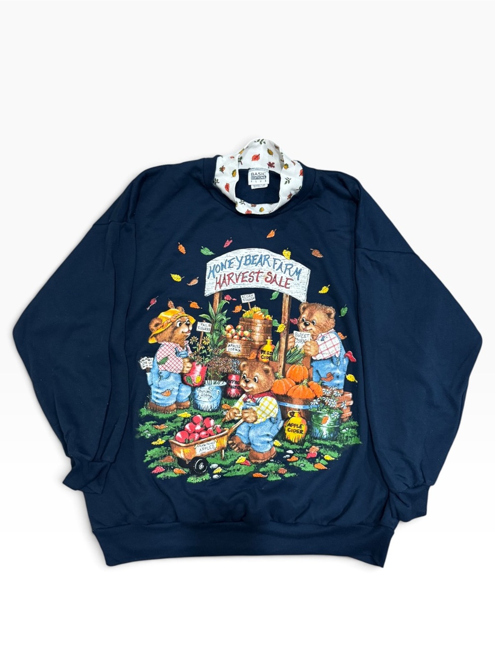 Vintage Basic Editions Plus Honey Bear Farm Harvest Sale Navy Graphic Sweatshirt